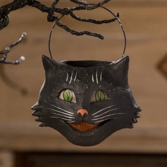 Bethany Lowe Vintage Happy Cat Bucket Ornament Small Black Halloween Cat NEW - Picture 1 of 6